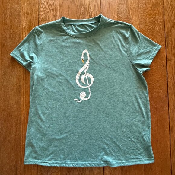 Swan Treble Clef Graphic Tee Women's XL Green Musiccore Casual Top - Picture 3 of 10